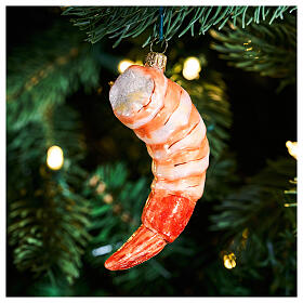 Prawn, Christmas tree ornament, blown glass, h 3.5 in