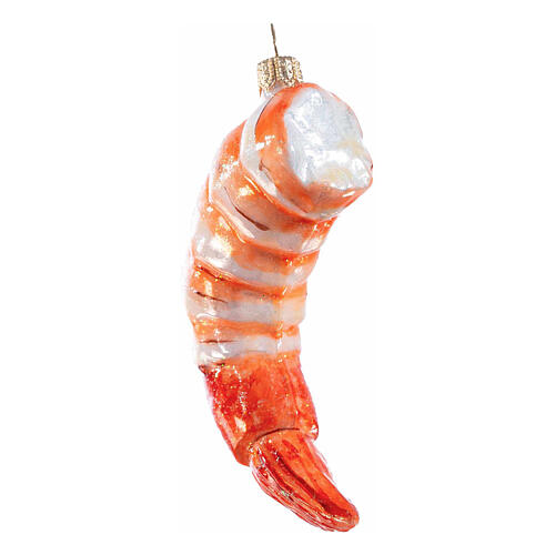 Prawn, Christmas tree ornament, blown glass, h 3.5 in 3