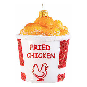 Fried chicken bucket, Christmas tree ornament, blown glass, h 3.5 in