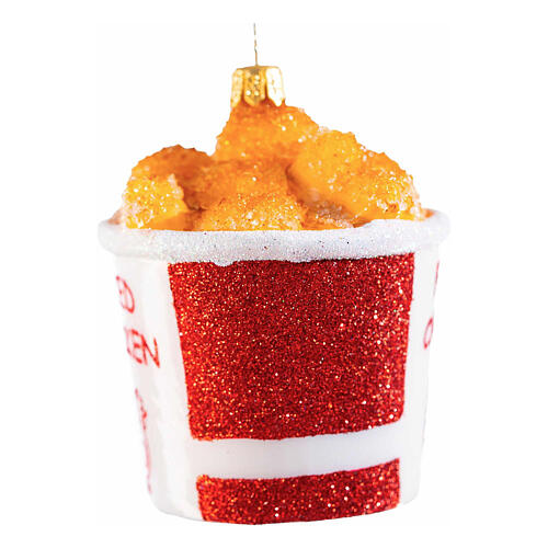 Fried chicken bucket, Christmas tree ornament, blown glass, h 3.5 in 5