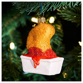 Hähnchennugget aus mundgeblasenem Glas, Weihnachtsbaumschmuck, Höhe 7 cm