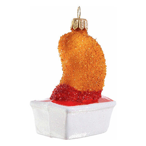 Hähnchennugget aus mundgeblasenem Glas, Weihnachtsbaumschmuck, Höhe 7 cm 3