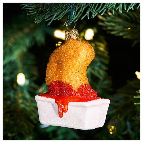 Chicken nugget, Christmas tree ornament, blown glass, h 3 in 2