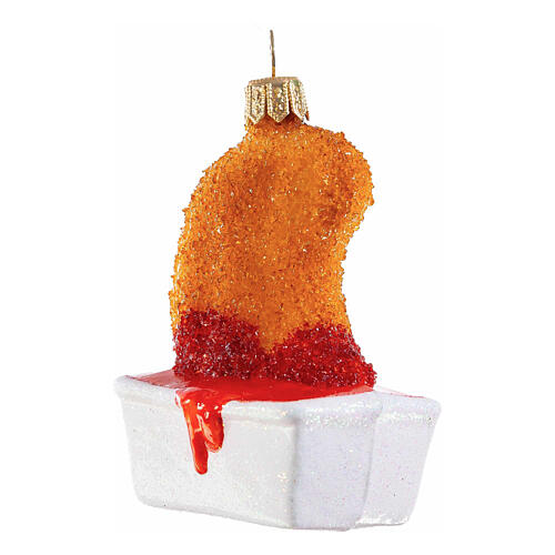 Chicken nugget, Christmas tree ornament, blown glass, h 3 in 4