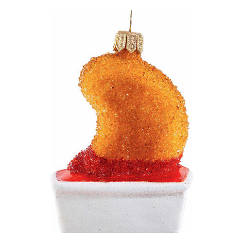 Chicken nugget, Christmas tree ornament, blown glass, h 3 in 5