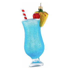 Blue Hawaiian Cocktail aus mundgeblasenem Glas, Weihnachtsbaumschmuck, Höhe 14,5 cm.