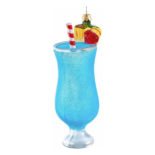 Blue Hawaiian Cocktail aus mundgeblasenem Glas, Weihnachtsbaumschmuck, Höhe 14,5 cm. 3