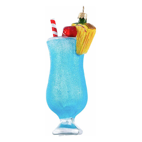 Blue Hawaiian Cocktail aus mundgeblasenem Glas, Weihnachtsbaumschmuck, Höhe 14,5 cm. 4