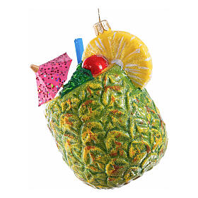 Pineapple drink, Christmas tree ornament, blown glass, h 4 in