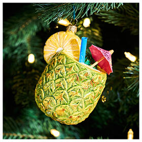 Pineapple drink, Christmas tree ornament, blown glass, h 4 in