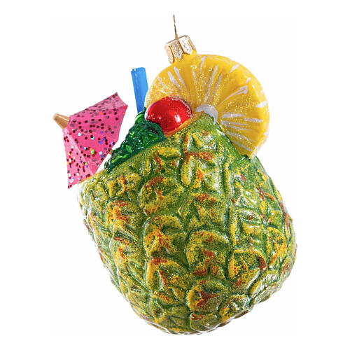 Pineapple drink, Christmas tree ornament, blown glass, h 4 in 1