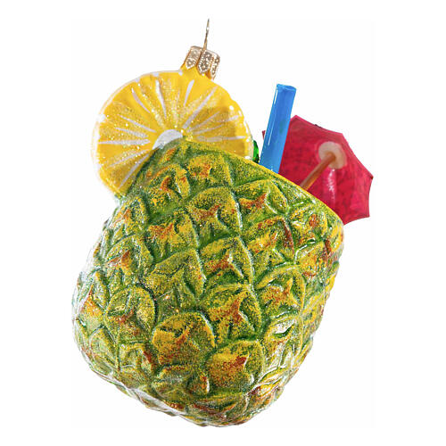 Pineapple drink, Christmas tree ornament, blown glass, h 4 in 3