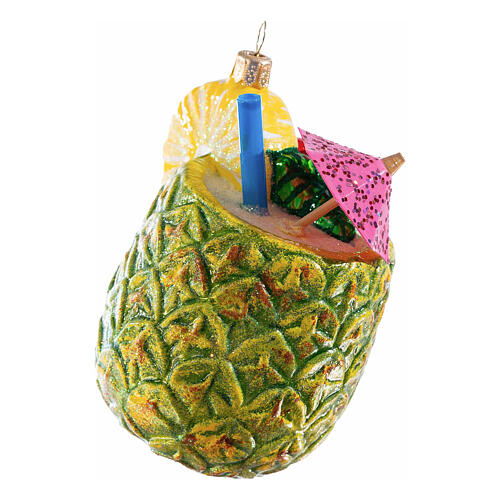 Pineapple drink, Christmas tree ornament, blown glass, h 4 in 4