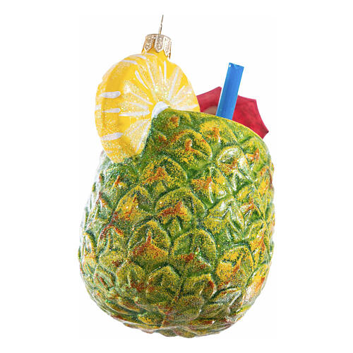 Pineapple drink, Christmas tree ornament, blown glass, h 4 in 5