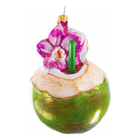 Coconut drink, Christmas tree ornament, blown glass, h 4 in