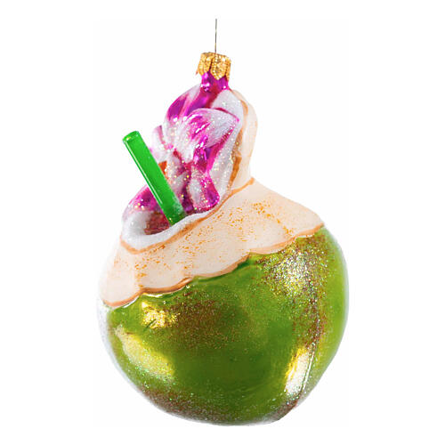 Coconut drink, Christmas tree ornament, blown glass, h 4 in 3