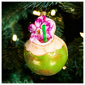 Decoro vetro soffiato albero Natale cocco appena tagliato altezza 10 cm