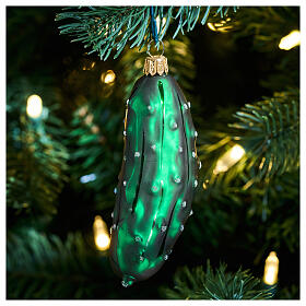 Cucumber, blown glass Christmas decoration, 4 in