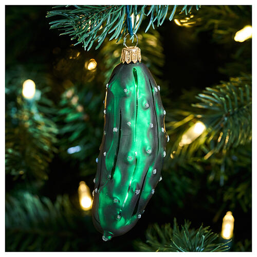 Blown glass Christmas tree cucumber ornament, height 10 cm 2