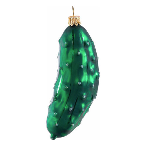 Blown glass Christmas tree cucumber ornament, height 10 cm 3