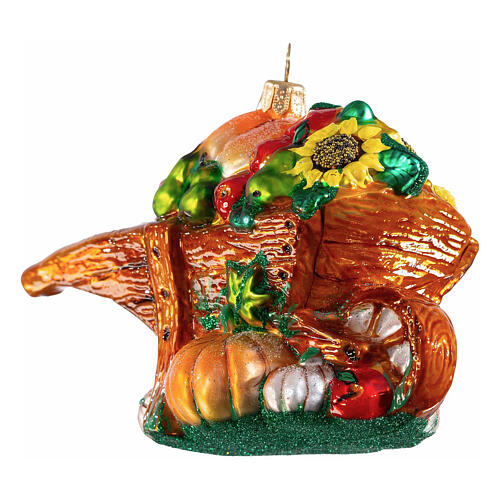 Wheelbarrow with harvest, blown glass Christmas decoration, 5 in 4