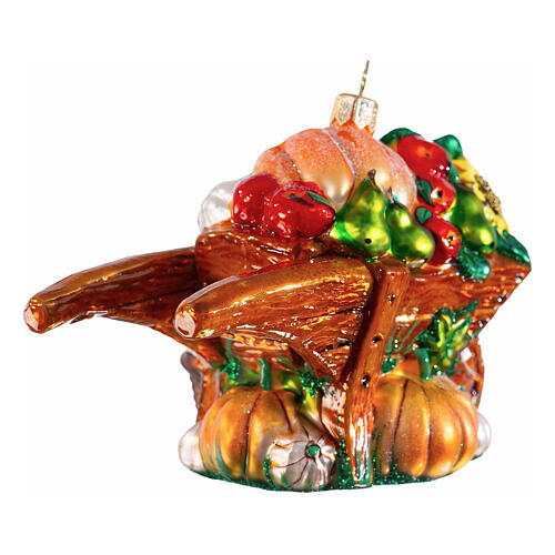 Wheelbarrow with harvest, blown glass Christmas decoration, 5 in 5