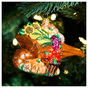 Ornamento Natale vetro soffiato carriola raccolto altezza 12 cm