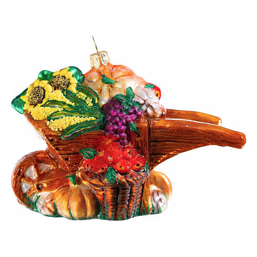 Harvested wheelbarrow blown glass Christmas ornament, height 12 cm 1