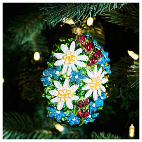 Edelweiss, Weihnachtsbaumschmuck aus mundgeblasenem Glas, 12 cm Höhe