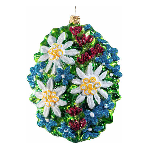 Edelweiss, Weihnachtsbaumschmuck aus mundgeblasenem Glas, 12 cm Höhe 1