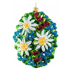 Edelweiss flower blown glass Christmas tree ornament, height 12 cm