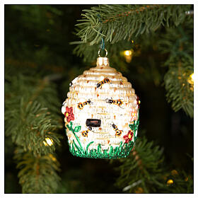 Beehive blown glass Christmas tree ornament, height 8 cm
