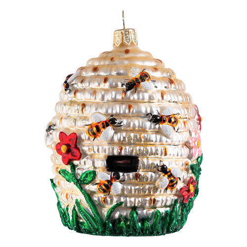 Beehive blown glass Christmas tree ornament, height 8 cm 1