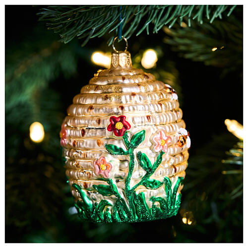 Beehive blown glass Christmas tree ornament, height 8 cm 2