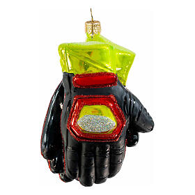 Ski gloves blown glass Christmas ornament, height 10 cm