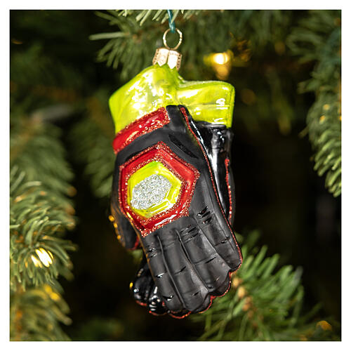 Ski gloves blown glass Christmas ornament, height 10 cm 2