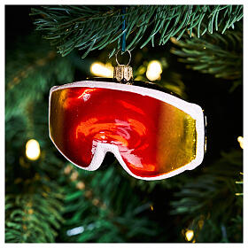 Skibrille aus mundgeblasenem Glas, Weihnachtsbaumschmuck, Höhe 9 cm