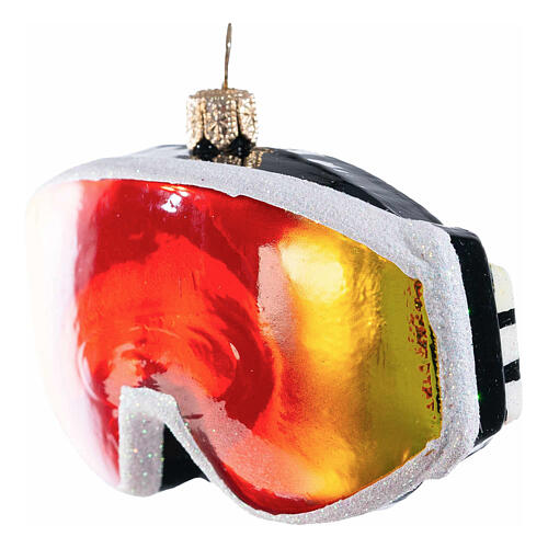 Skibrille aus mundgeblasenem Glas, Weihnachtsbaumschmuck, Höhe 9 cm 3