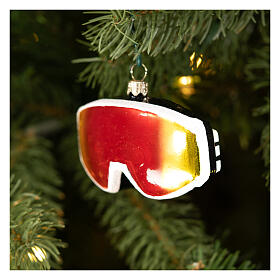 Blown glass Christmas tree ski glasses decoration, height 9 cm