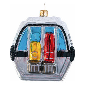 Cable car, blown glass Christmas decoration, 3 in