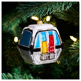 Cable car, blown glass Christmas decoration, 3 in