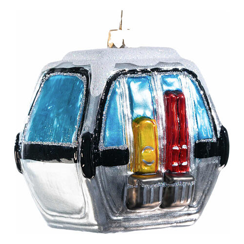 Cable car, blown glass Christmas decoration, 3 in 3