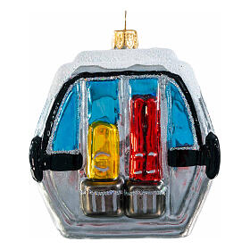 Cable car blown glass Christmas tree ornament, height 8 cm