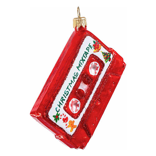 Blown glass Christmas tree music cassette ornament, height 8 cm 3