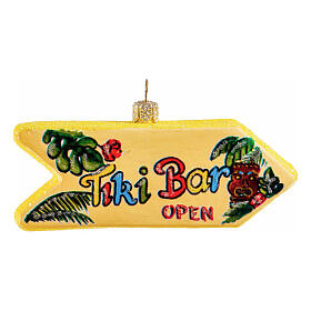 Schild Tiki Bar, Weihnachtsbaumschmuck aus mundgeblasenem Glas, 10 cm Breite