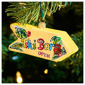 Christmas tree decoration: tiki bar sign, blown glass, 4 in