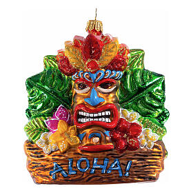 Christmas tree decoration: Aloha tiki character, blown glass, 4 in