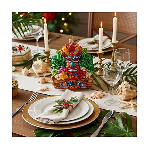 Aloha tiki decoración vidrio soplado árbol Navidad altura 11 cm 4