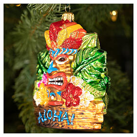 Aloha tiki décoration verre soufflé sapin Noël h 11 cm