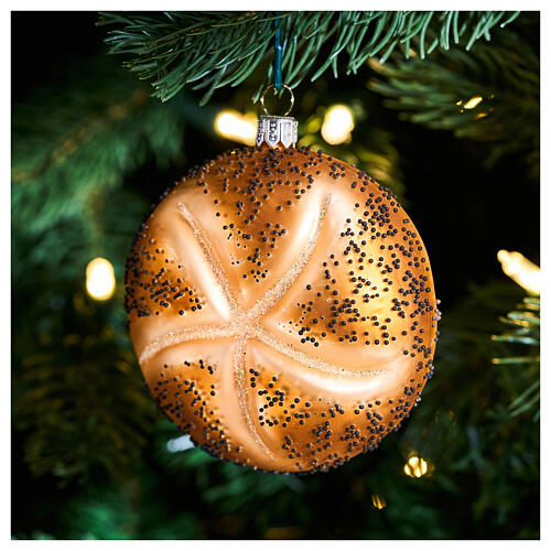 Panino semi di papavero addobbo Natale vetro soffiato altezza 9 cm 2